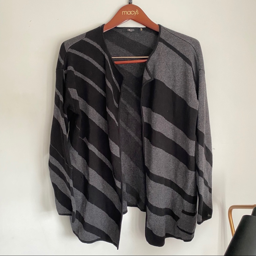 G2000 Black and Gray Striped Cardigan
